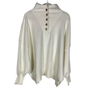 NWT Women's Lillusory White Pullover Half Button Mock Neck Viscose Sweater Med